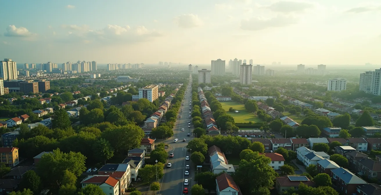 Vue aérienne des quartiers de Saint-Herblain avec espaces verts et habitations variées