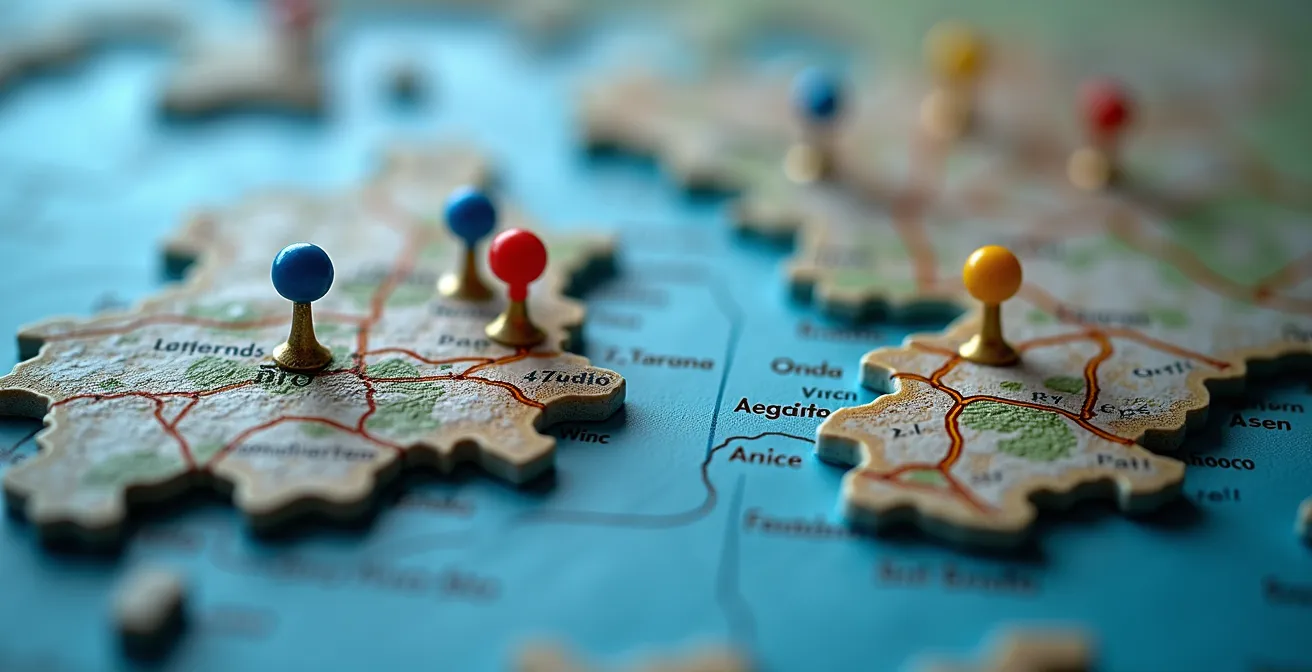 Vue macro détaillée d'une carte en relief montrant les différents secteurs d'investissement d'Empuriabrava