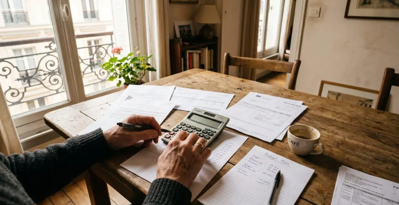 Une personne calculant les frais annexes d'un achat immobilier à Tulle sur une table avec des documents et une calculatrice